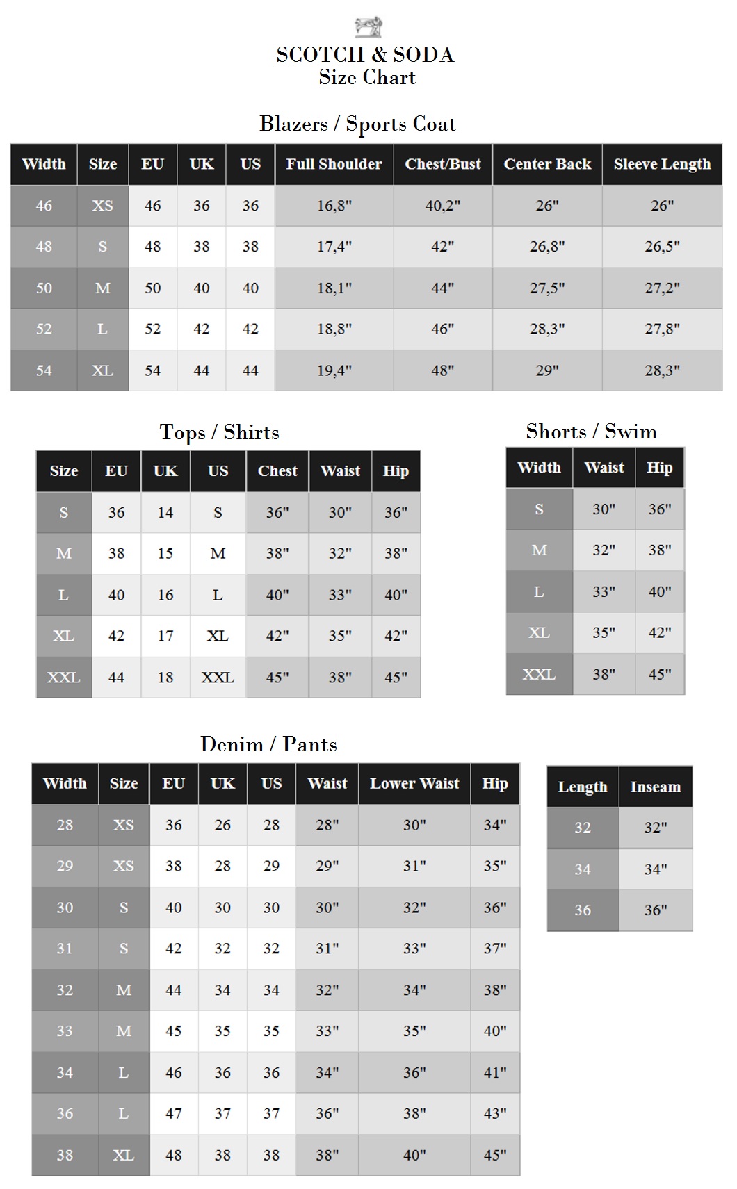 Maison Scotch Size Chart