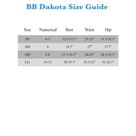 Bb Dakota Dress Size Chart