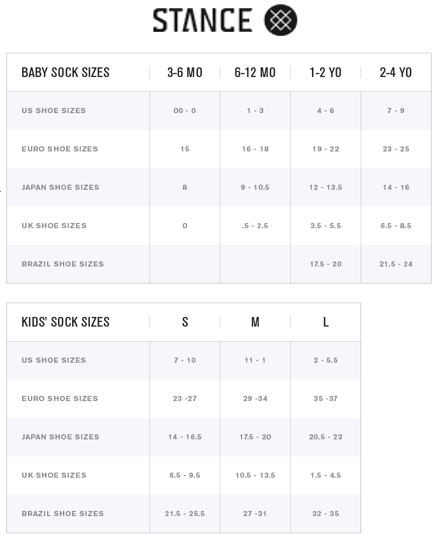 Stance Snowboard Socks Size Chart