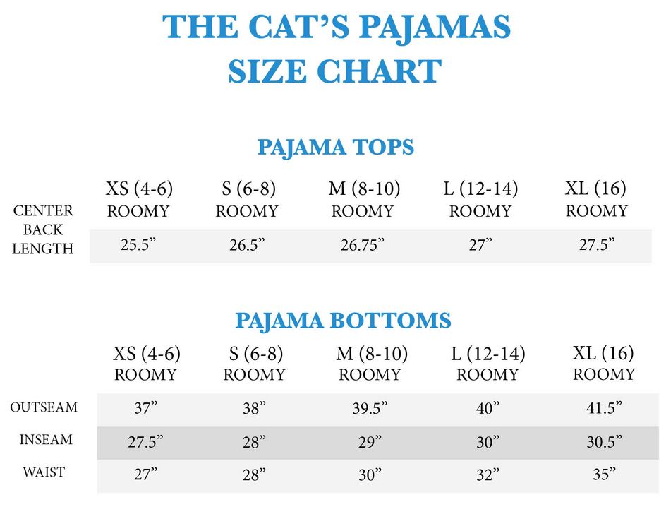 Pajama Jean Size Chart