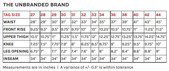 Uniqlo Jeans Size Chart