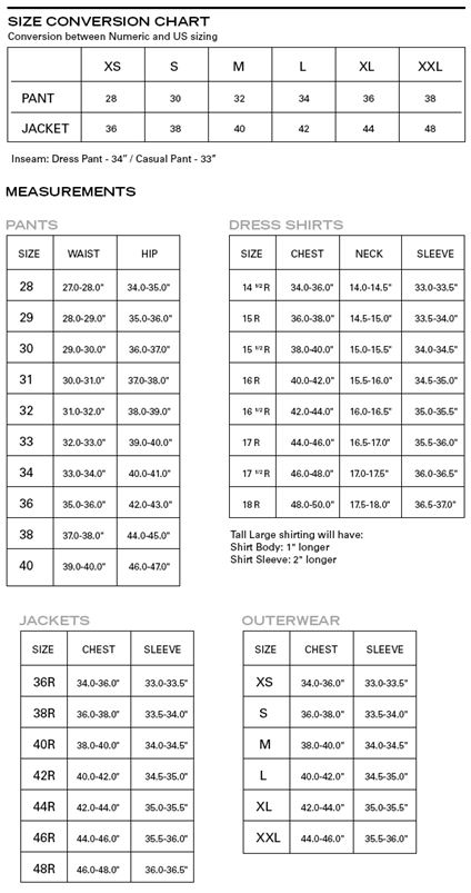 boss shirt size chart