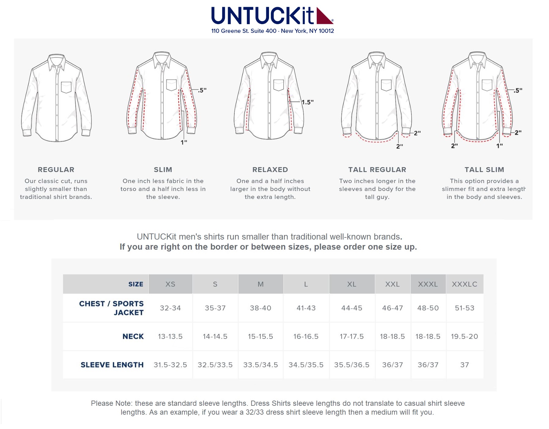 Untuckit Size Chart