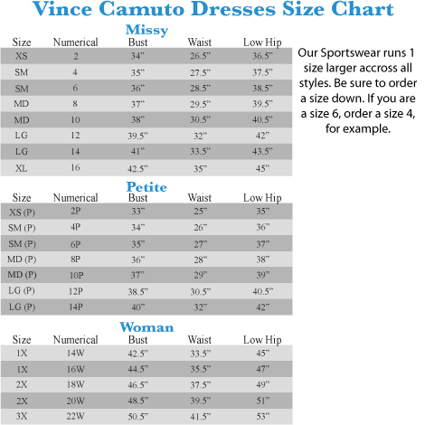 Vince Camuto Swimsuit Size Chart