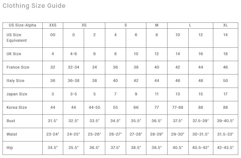 Vince Jeans Size Chart