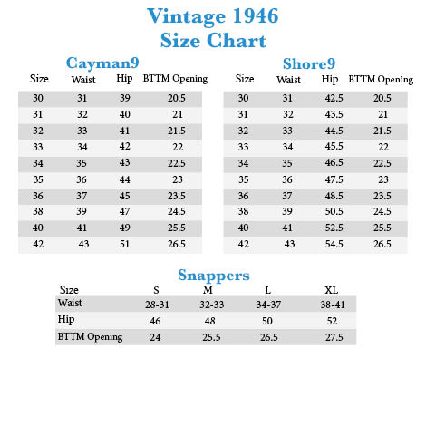 Vintage Size Chart