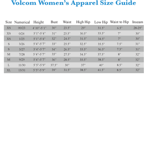 Volcom Womens Jacket Size Chart