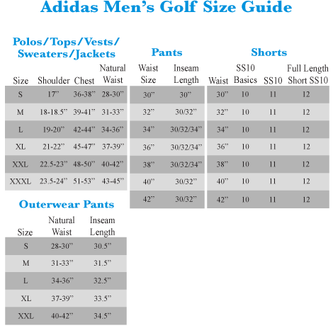 adidas golf polo size chart