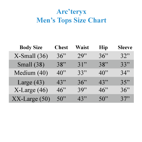 Arcteryx Size Chart Women S