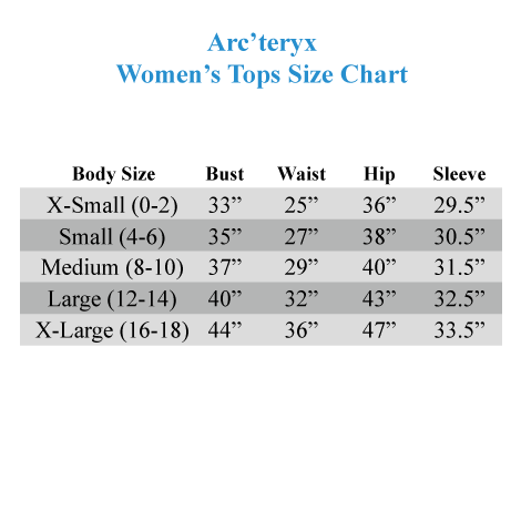 Arcteryx Size Chart Women S