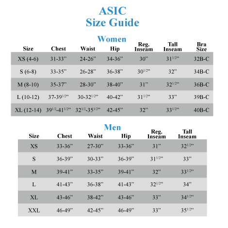 Asics Womens Singlet Size Chart