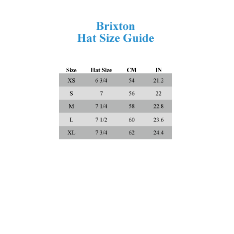 Brixton Hat Size Chart