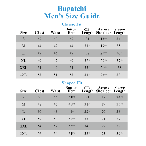 Bugatchi Shirt Size Chart