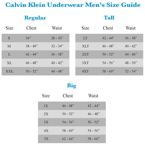 Calvin Klein Boxer Brief Size Chart
