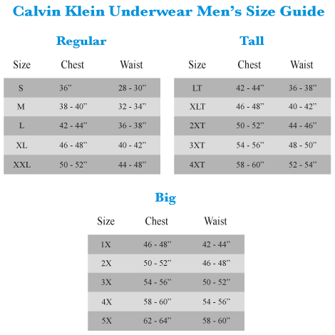 Calvin Klein Mens Shirt Size Chart