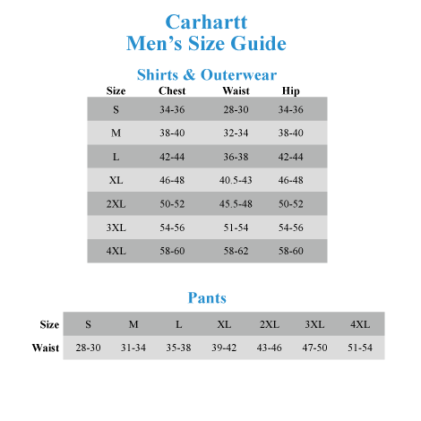 Carhartt T Shirt Size Chart