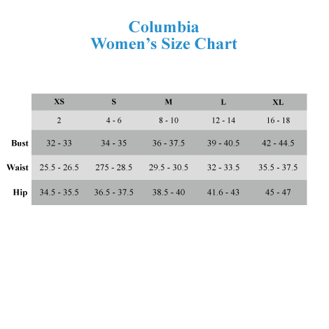 Columbia Clothing Size Chart