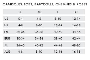 Camisole Size Chart