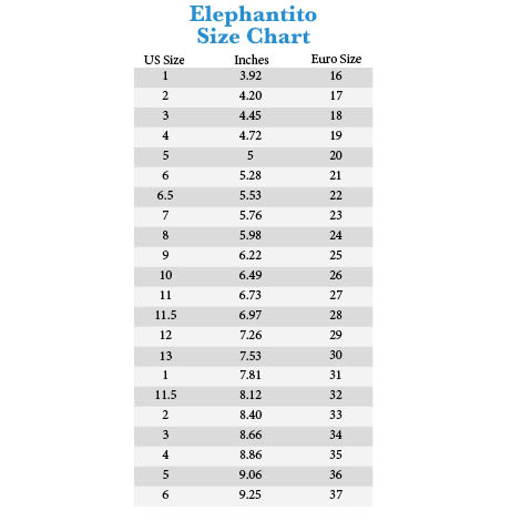 Elephantito Size Chart