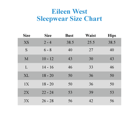 Eileen West Size Chart