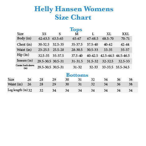 Helly Hansen Snow Pants Size Chart