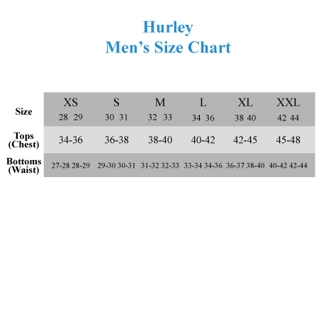 Hurley Size Chart Juniors