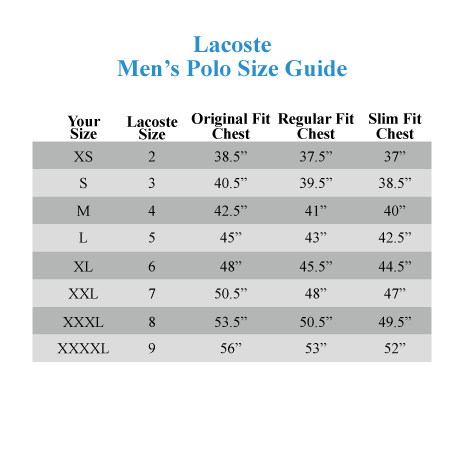 lacoste t shirt measurements