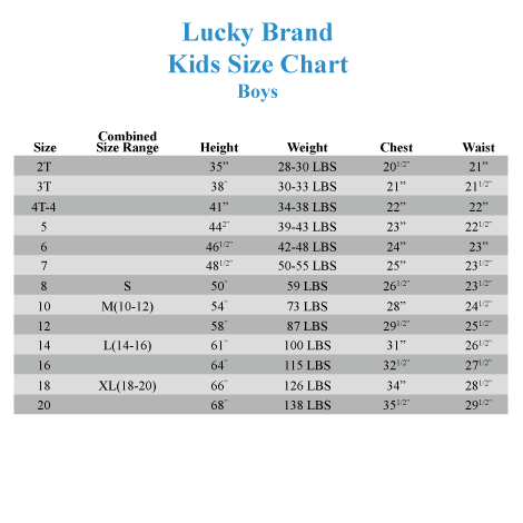 Boys Jeans Size Chart