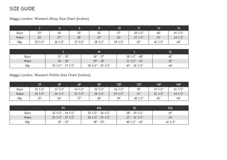 London Size Chart