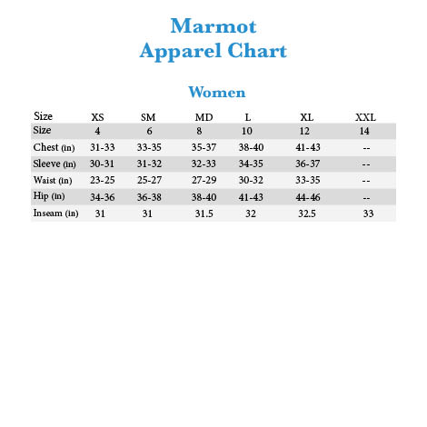 Marmot Pants Size Chart