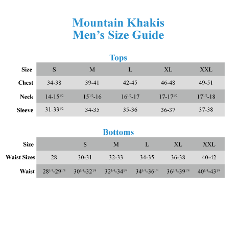 Mountain Khakis Size Chart