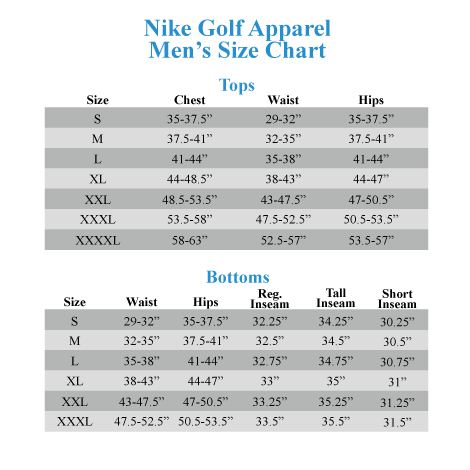 Nike Golf Dri Fit Micro Pique Polo Size Chart