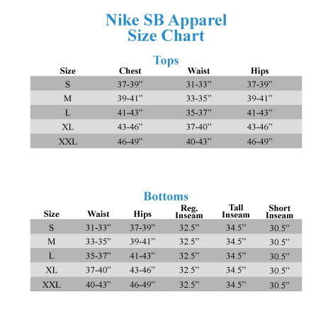 nike youth apparel size chart