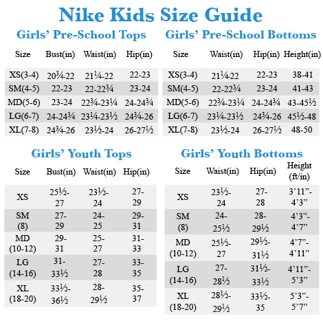 nike girls shoe size chart