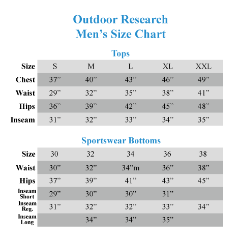 Outdoor Research Jacket Size Chart