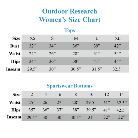 Outdoor Research Pants Size Chart