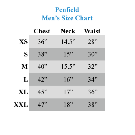 Penfield Size Chart