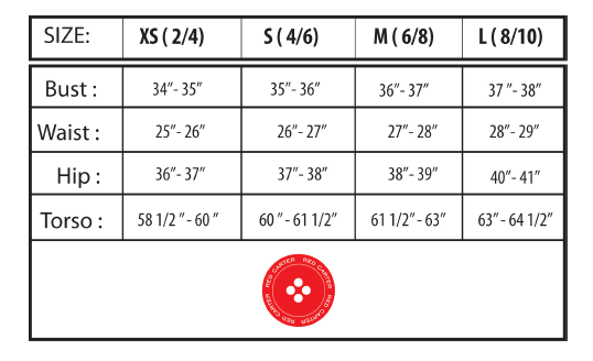 Red Carter Swim Size Chart