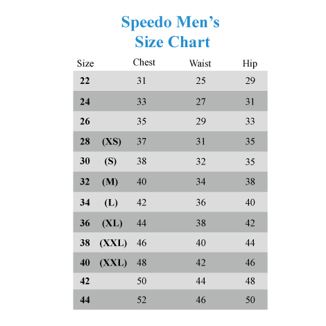 Speedo Competitive Swimsuit Size Chart