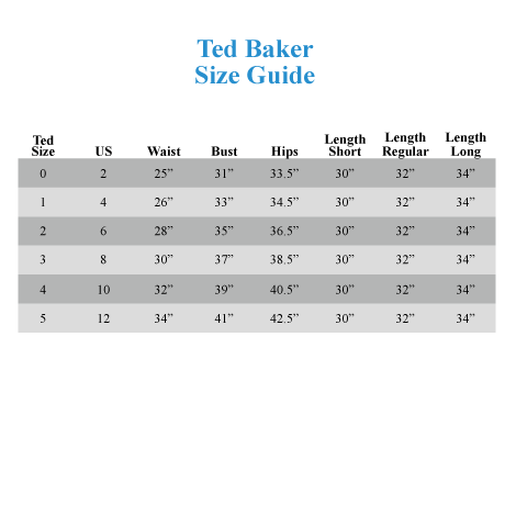Ted Baker Pants Size Chart