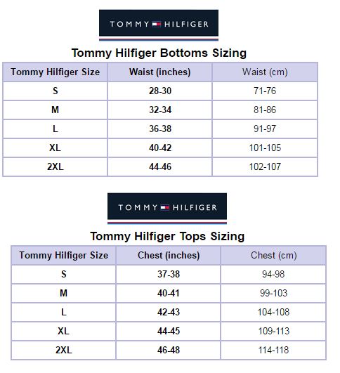 tommy hilfiger size chart uk