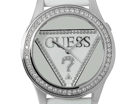 双皇冠 美国专柜正品guess 银色倒三角女表u95114l1