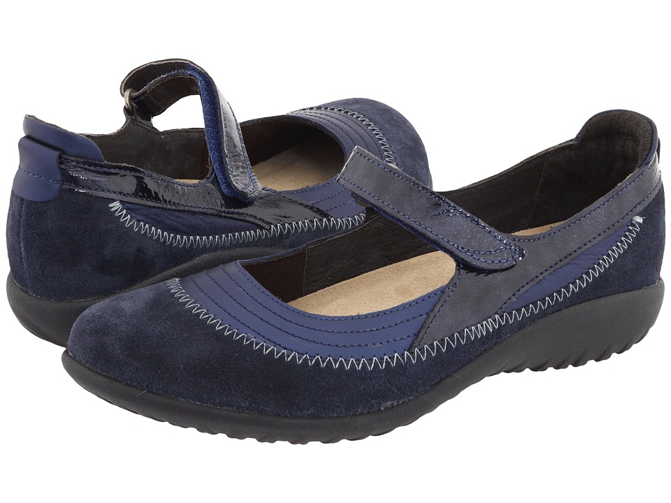 Naot Kirei (Polar Sea Leather/Blue Velvet Suede/Navy Patent Leather) Maryjanes