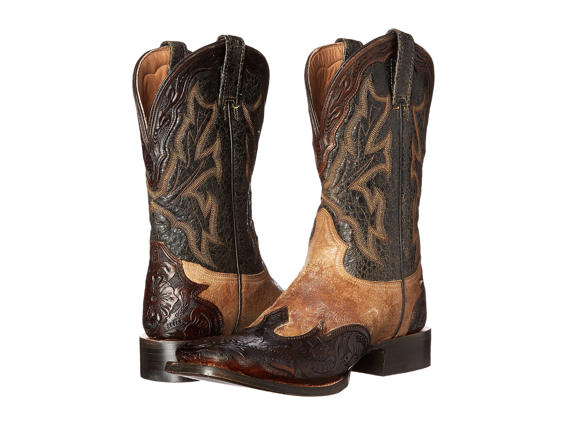 Stetson Tooled Square Toe Wing Tip Boot Hand Tooled Saddle Camel ...