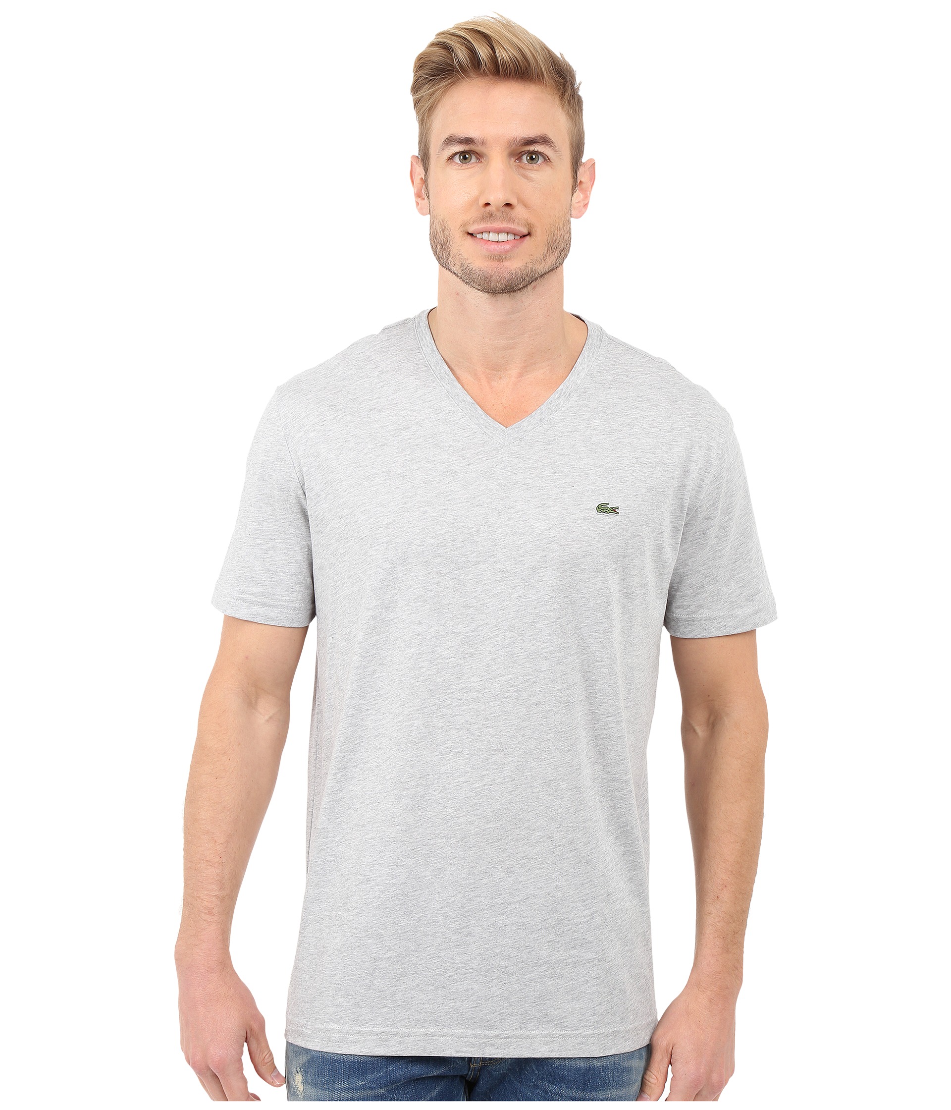 Lacoste S/S Pima Jersey V-Neck T-Shirt at Zappos.com