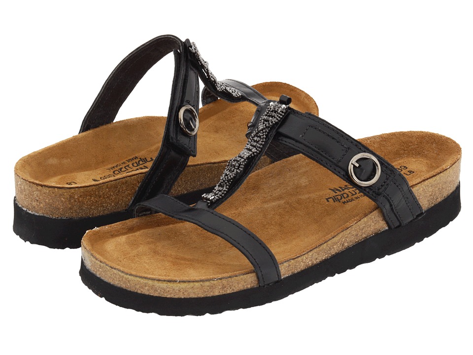 Naot Malibu (Black Madras Leather) Slides