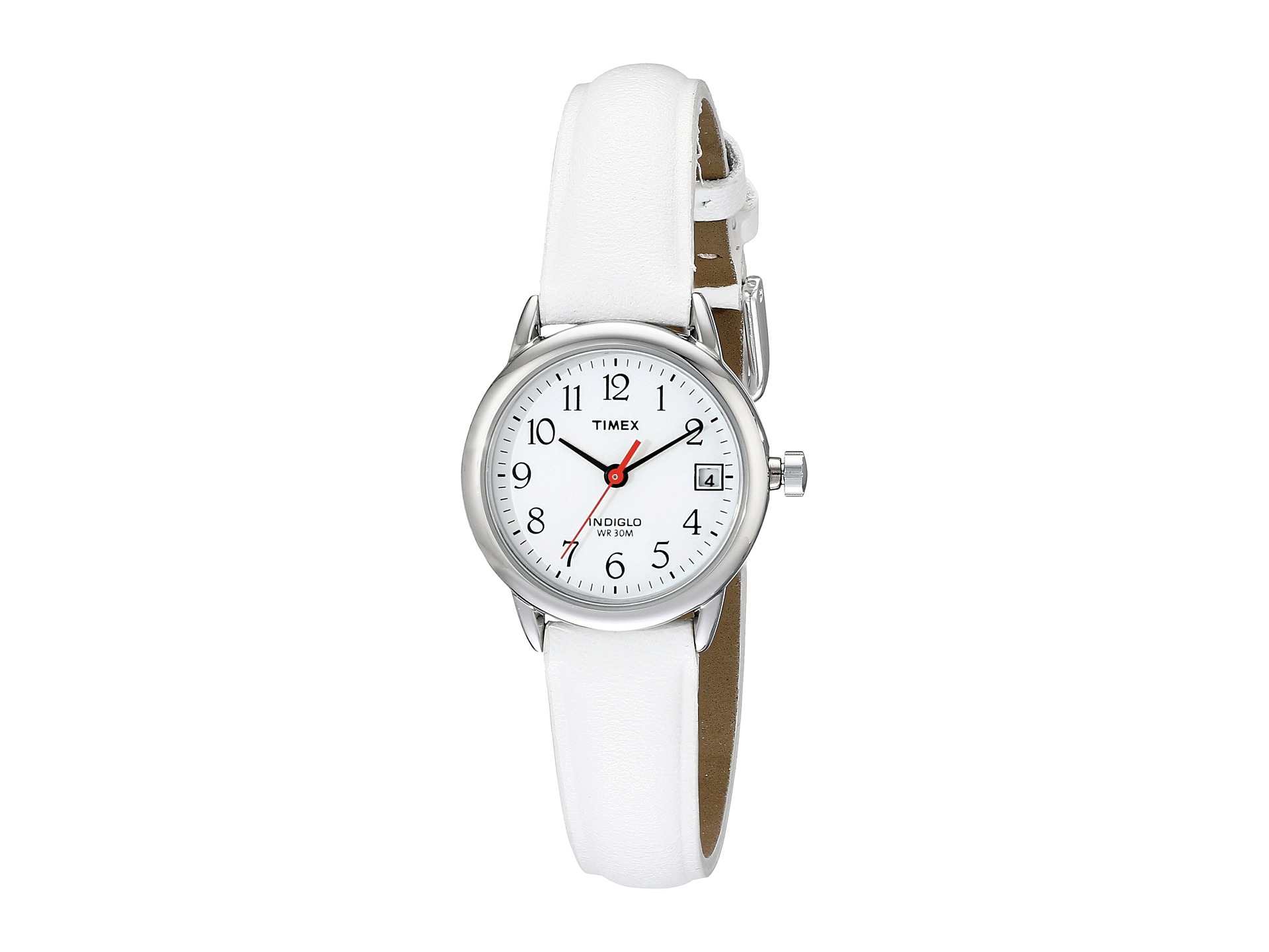 Timex Easy Reader White Leather Strap Silver