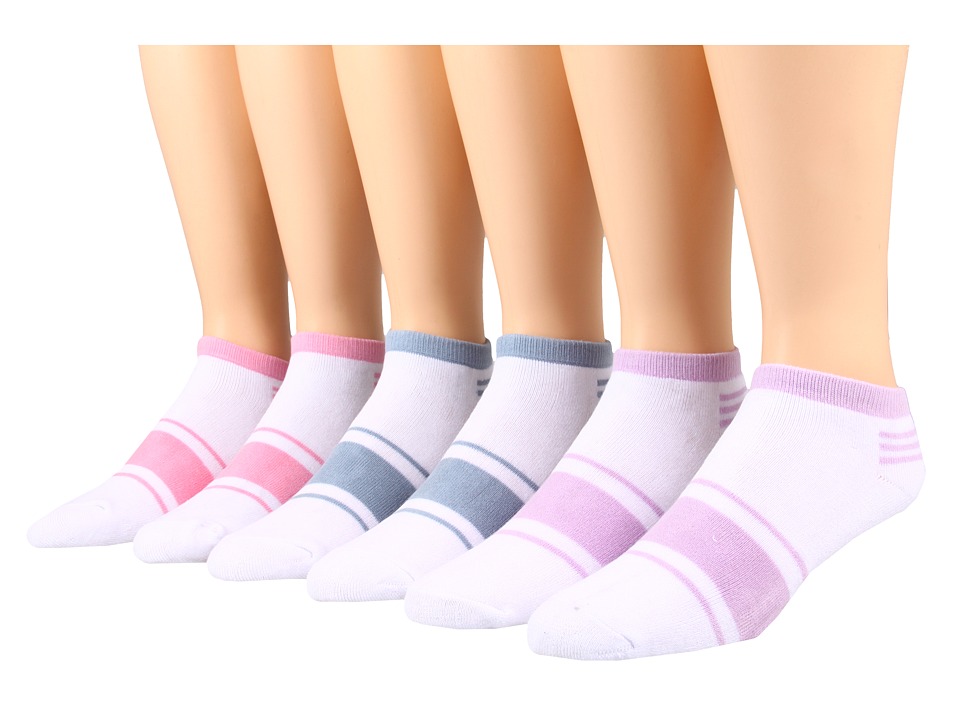 Ecco Socks - No Show w/ Stripe 6 Pack (Pink/Light Black/Purple) Womens Crew Cut Socks Shoes