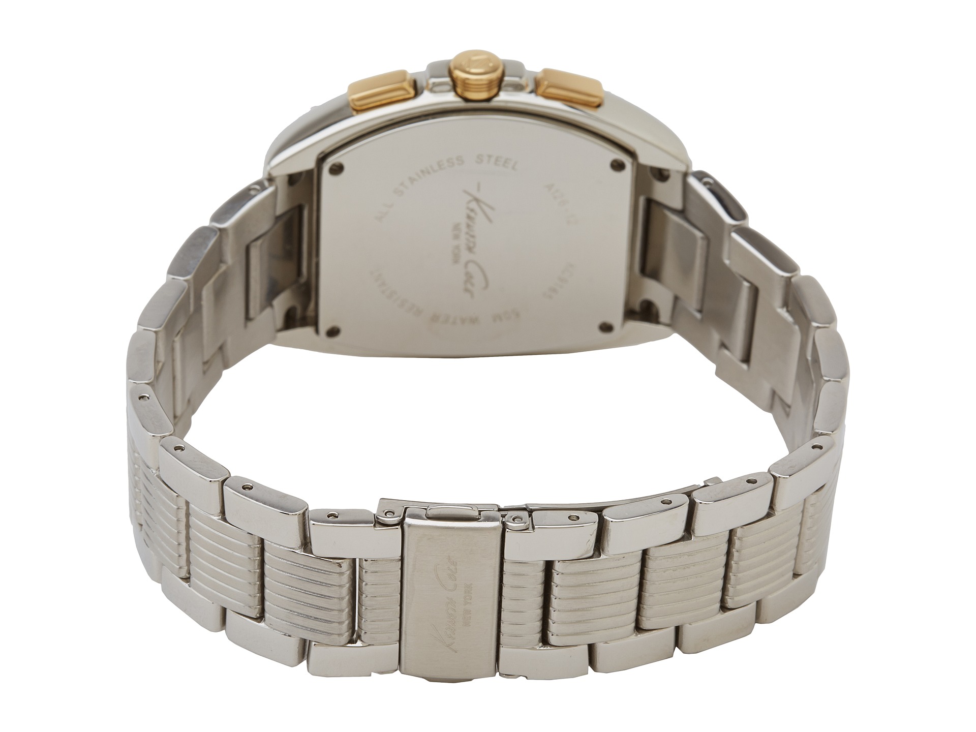 Kenneth Cole KC9165 Classic Yellow Gold Bezel Barrel Case Watch Gold/Silver White Dial