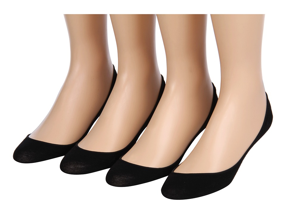 HUE - Hidden Cotton Liner 4-Pair Pack (Black) Womens No Show Socks Shoes